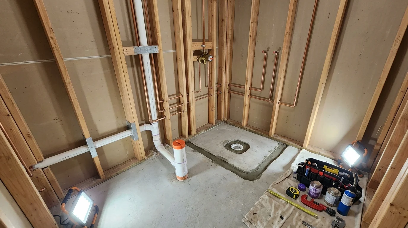 Bathroom rough-in plumbing during remodel by Johns Plumbing LLC in Yerington
