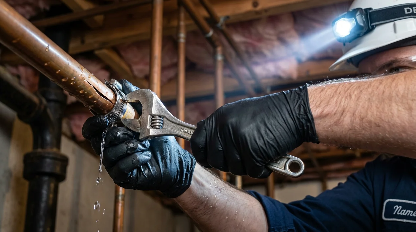 Emergency pipe clamp repair being performed by a Johns Plumbing LLC plumber in Yerington