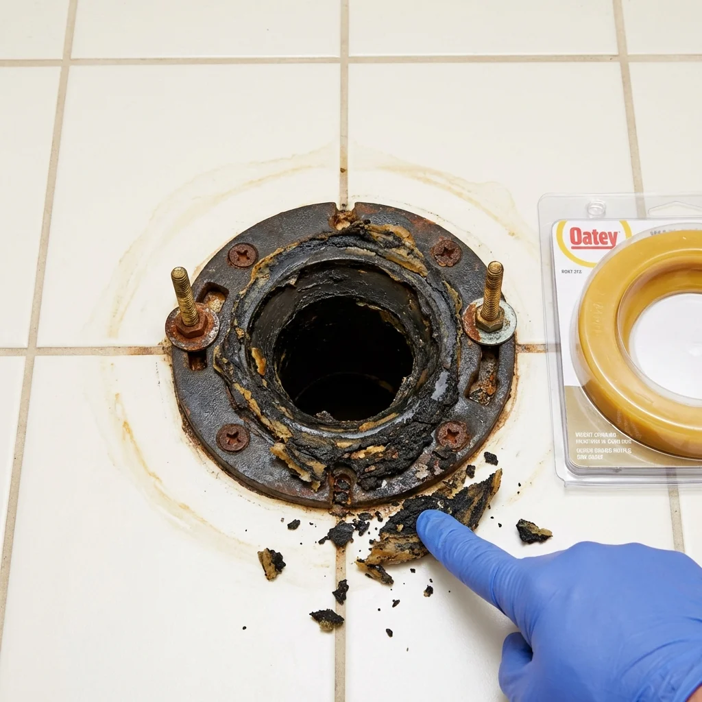 Failed wax ring showing water seepage at the base of a toilet in a Yerington, NV home